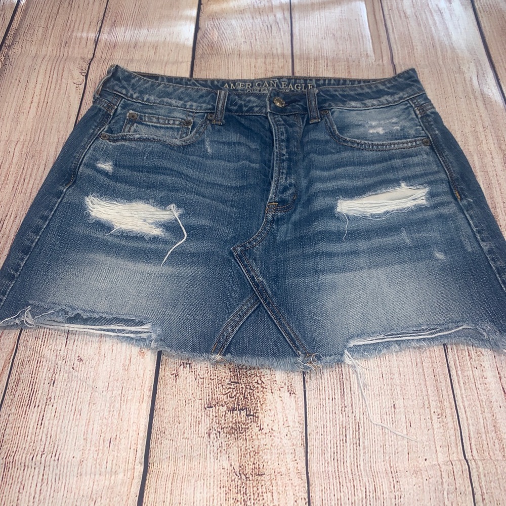 Distressed Denim Mini Skirt